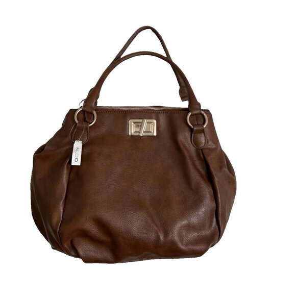 Aldo Women's Pebbled PVC Satchel Hobo Crossbody Bag Large Brown - Picture 1 of 7